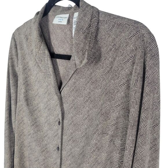 Covington Womens Sz PL Brown White Striped Long Sleeve Button Down Shirt - Picture 3 of 11